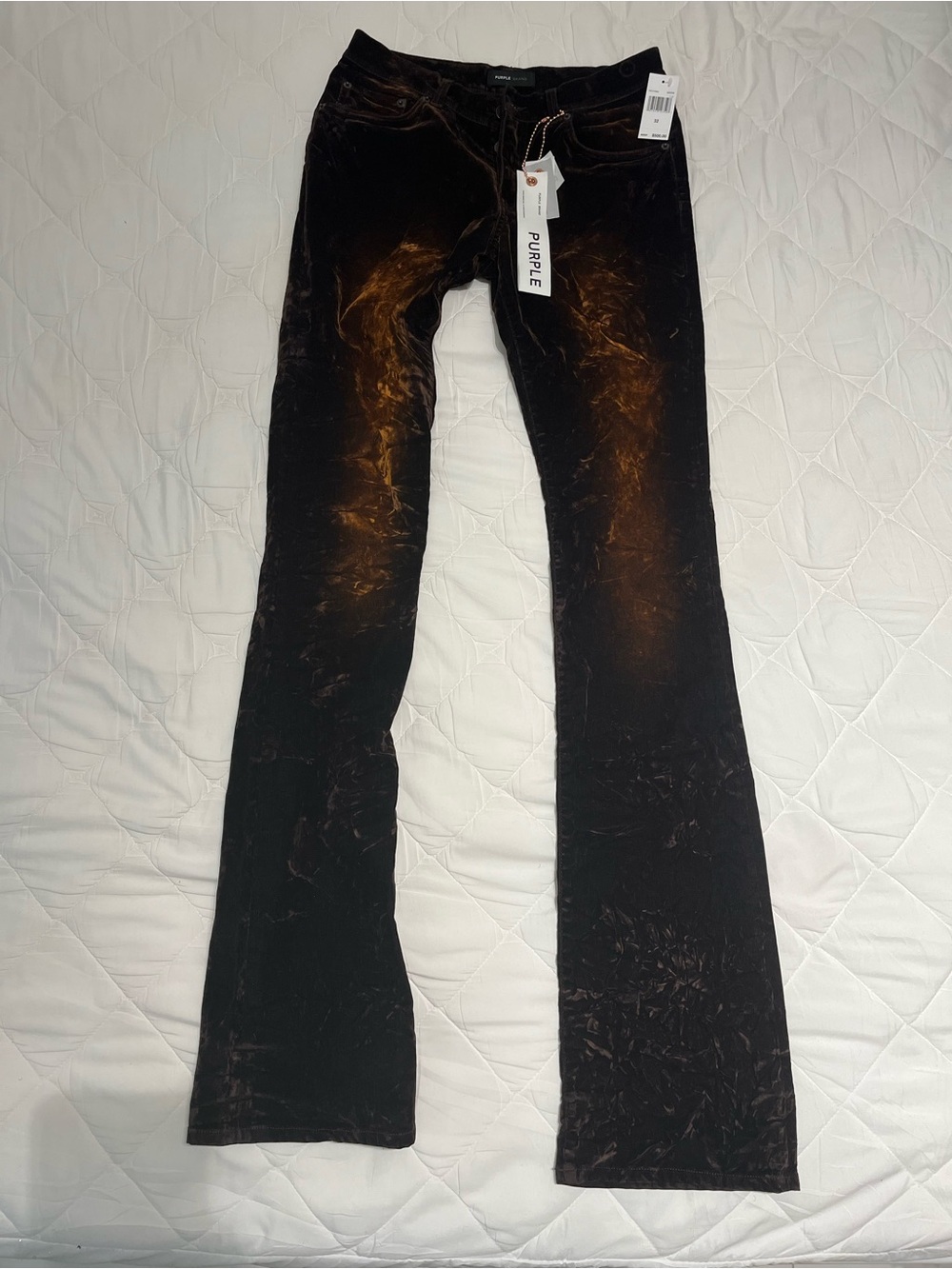 Purple Brand men’s brown Velvet Flared Jeans with Burnout Detail